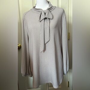 Adrianna Papell Polka Dot with Tie at Neck Blouse Size Large